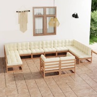  12 Piece Garden Lounge Set&amp;Cushions Honey Brown Solid Pinewood