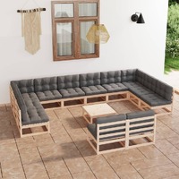 13 Piece Garden Lounge Set with Cushions Solid Pinewood