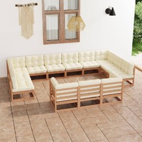  13 Piece Garden Lounge Set&amp;Cushions Honey Brown Solid Pinewood