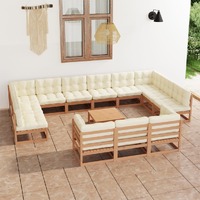  14 Piece Garden Lounge Set&amp;Cushions Honey Brown Solid Pinewood