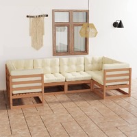  6 Piece Garden Lounge Set&amp;Cushions Honey Brown Solid Pinewood