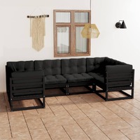  6 Piece Garden Lounge Set with Cushions Black Solid Pinewood