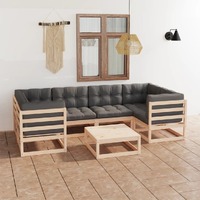  7 Piece Garden Lounge Set with Cushions Solid Pinewood