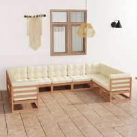  9 Piece Garden Lounge Set&amp;Cushions Honey Brown Solid Pinewood