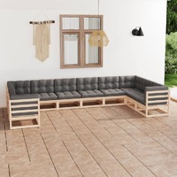  10 Piece Garden Lounge Set with Cushions Solid Pinewood