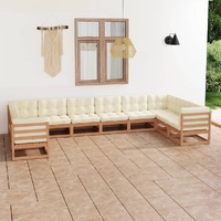  10 Piece Garden Lounge Set&amp;Cushions Honey Brown Solid Pinewood