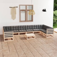  11 Piece Garden Lounge Set with Cushions Solid Pinewood