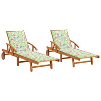  Sun Loungers 2 pcs with Cushions Solid Acacia Wood