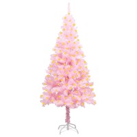  Artificial Pre-lit Christmas Tree with Stand Pink 150 cm PVC