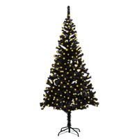  Artificial Pre-lit Christmas Tree with Stand Black 210 cm PVC