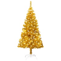  Artificial Pre-lit Christmas Tree with Stand Gold 120 cm PET