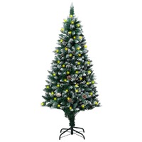  Artificial Christmas Tree LEDs&amp;Pine Cones&amp;White Snow 150 cm