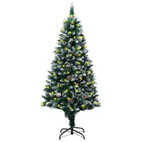  Artificial Christmas Tree LEDs&amp;Pine Cones&amp;White Snow 180 cm