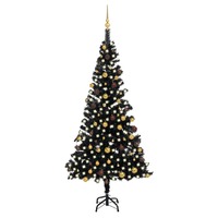  Artificial Pre-lit Christmas Tree with Ball Set Black 210 cm PVC