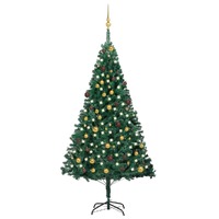  Artificial Pre-lit Christmas Tree with Ball Set Green 210 cm PVC
