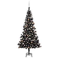  Artificial Pre-lit Christmas Tree with Ball Set Black 210 cm PVC