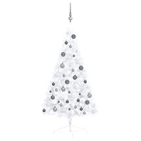  Artificial Half Pre-lit Christmas Tree with Ball Set White 120 cm