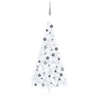  Artificial Half Pre-lit Christmas Tree with Ball Set White 210 cm