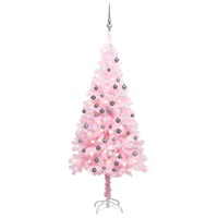  Artificial Pre-lit Christmas Tree with Ball Set Pink 150 cm PVC