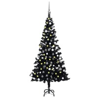  Artificial Pre-lit Christmas Tree with Ball Set Black 180 cm PVC