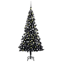  Artificial Pre-lit Christmas Tree with Ball Set Black 210 cm PVC