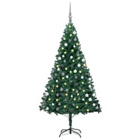  Artificial Pre-lit Christmas Tree with Ball Set Green 180 cm PVC