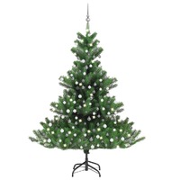  Nordmann Fir Artificial Christmas Tree LED&amp;Ball Set Green 210cm