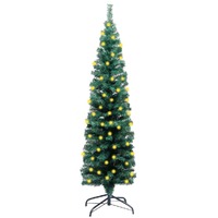  Slim Artificial Pre-lit Christmas Tree with Stand Green 150 cm PVC