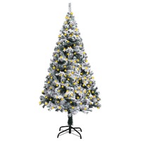  Artificial Pre-lit Christmas Tree with Flocked Snow Green 120 cm