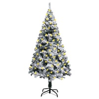  Artificial Pre-lit Christmas Tree with Flocked Snow Green 180 cm