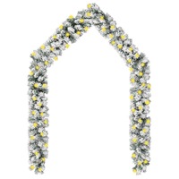  Christmas Garland with LEDs&amp;Flocked Snow Green 5 m PVC