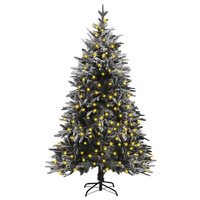  Artificial Pre-lit Christmas Tree with Flocked Snow 150 cm PVC&amp;PE