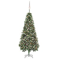 Artificial Pre-lit Christmas Tree with Ball Set&amp;Pine Cones 210 cm