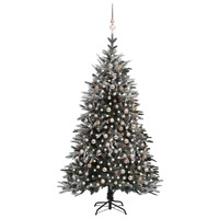  Artificial Christmas Tree LED&amp;Ball Set&amp;Flocked Snow 210 cm PVC&amp;PE