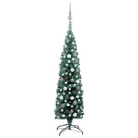  Slim Artificial Pre-lit Christmas Tree with Ball Set Green 150 cm