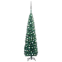  Slim Artificial Pre-lit Christmas Tree with Ball Set Green 240 cm