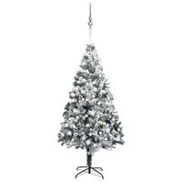  Artificial Pre-lit Christmas Tree with Ball Set Green 210 cm PVC