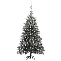  Artificial Christmas Tree LED&amp;Ball Set&amp;Flocked Snow 180 cm PVC&amp;PE