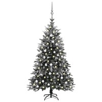  Artificial Christmas Tree LED&amp;Ball Set&amp;Flocked Snow 210 cm PVC&amp;PE