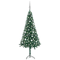  Corner Artificial Christmas Tree LEDs&amp;Ball Set Green 150 cm PVC