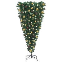  Upside-down Artificial Pre-lit Christmas Tree with Ball Set 210 cm