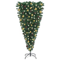  Upside-down Artificial Pre-lit Christmas Tree with Ball Set 240 cm