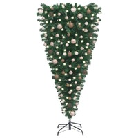  Upside-down Artificial Pre-lit Christmas Tree with Ball Set 210 cm