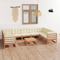  10 Piece Garden Lounge Set&amp;Cushions Honey Brown Solid Pinewood