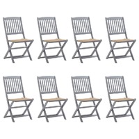  Folding Outdoor Chairs 8 pcs with Cushions Solid Acacia Wood