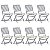  Folding Outdoor Chairs 8 pcs with Cushions Solid Acacia Wood