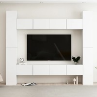  8 Piece TV Cabinet Set White Engineered Wood