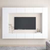  8 Piece TV Cabinet Set White Engineered Wood