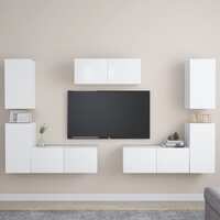  7 Piece TV Cabinet Set White Engineered Wood