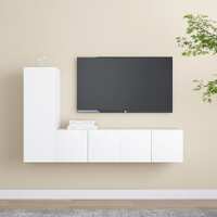  3 Piece TV Cabinet Set White Engineered Wood